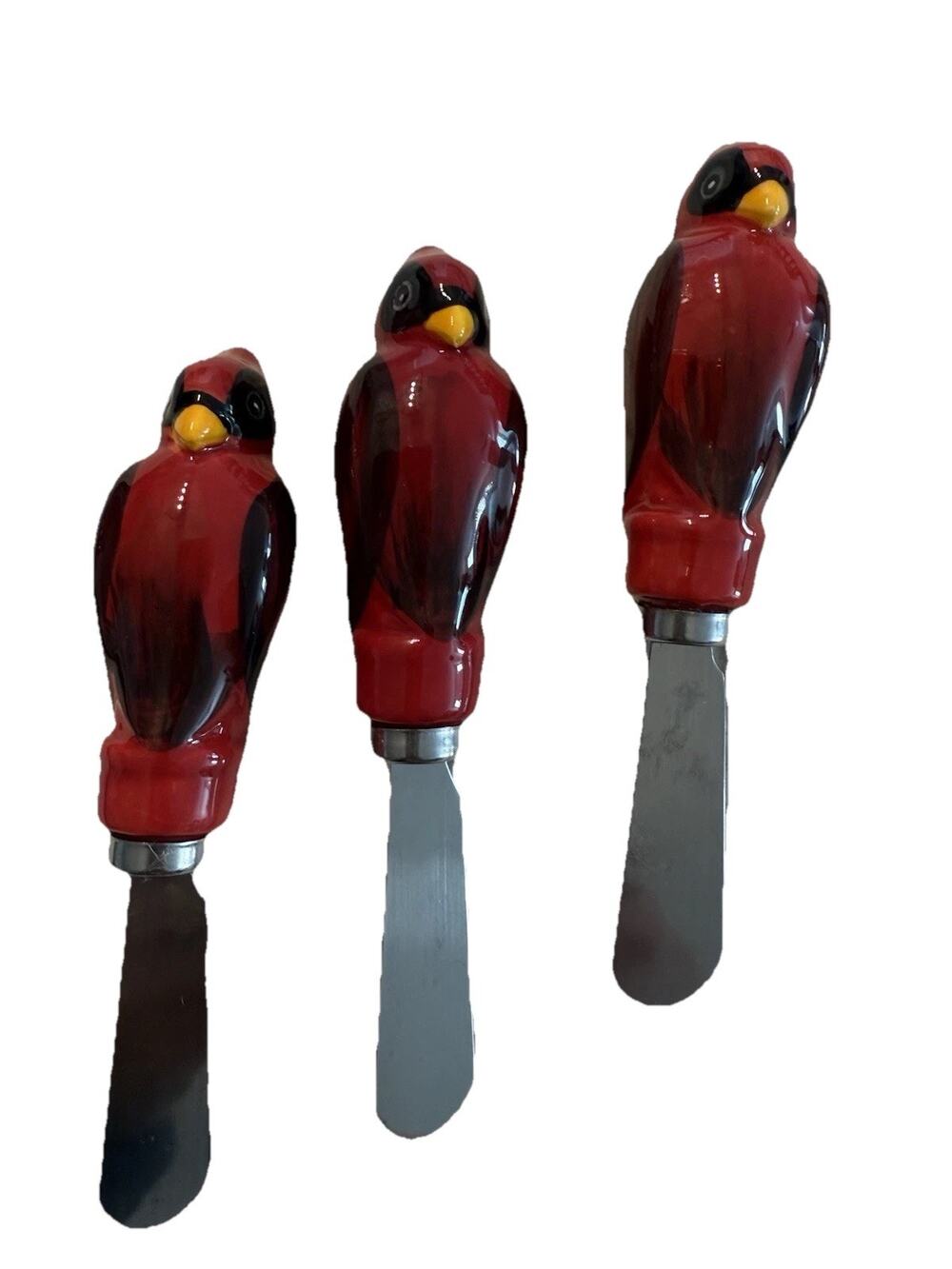 TEMPTATIONS Cardinal Bird Handle Spreaders Set of 3 Ceramic & Stainless Steel